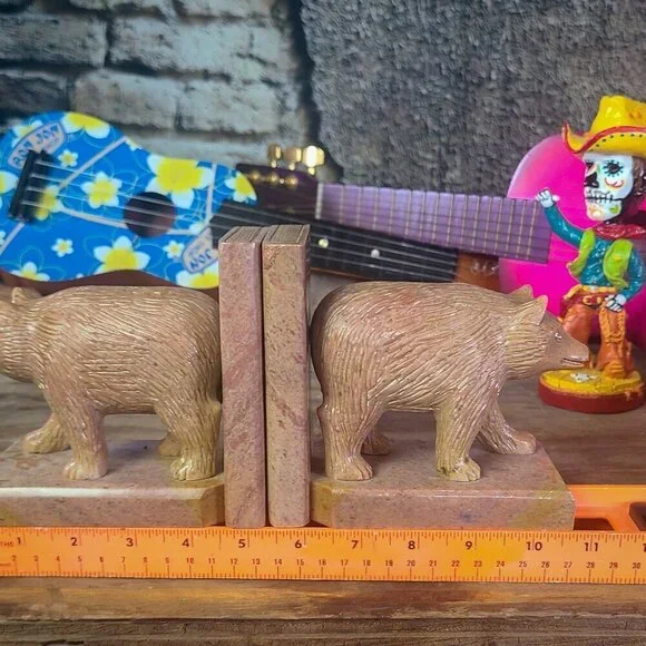 Hand Carved Bear Book Ends Minnesota Agate 1950s - Picture 14 of 15